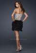 Picture of: Short Feather Cocktail Dress with Sequined Bodice in Nude, Style: 17151, Back Picture