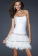 Picture of: Strapless Short Dress with Satin Top and Feather Skirt in White, Style: 17152, Main Picture