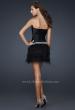 Picture of: Strapless Short Dress with Satin Top and Feather Skirt in Black in Black, Style: 17152, Back Picture