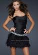 Picture of: Strapless Short Dress with Satin Top and Feather Skirt in Black, Style: 17152, Detail Picture 1