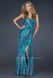 Picture of: Printed Prom Dress with Beaded Detail and Slit, Style: 17169 in Blue, Main Picture