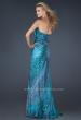 Picture of: Printed Prom Dress with Beaded Detail and Slit, Style: 17169 in Blue, Back Picture