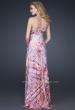Picture of: Printed Prom Dress with Pleated Back and V Straps in Multi, Style: 17241, Back Picture