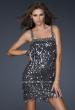Picture of: Short Sequined Cocktail Dress with Straight Cut Neck in Silver, Style: 17370, Main Picture