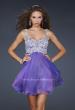 Picture of: Chiffon Cocktail Dress with Lace Bust Embellishment in Purple, Style: 17446, Main Picture