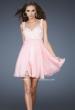 Picture of: Chiffon Cocktail Dress with Lace Bust Embellishment in Pink, Style: 17446, Detail Picture 1