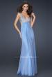 Picture of: Full Length Chiffon Gown with Beaded Bra Shaped Top in Blue, Style: 17472, Main Picture