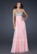 Picture of: Full Length Chiffon Gown with Beaded Bra Shaped Top in Pink, Style: 17472, Detail Picture 1