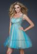 Picture of: Goddess Inspired Short Dress with Embellished Shoulders in Blue, Style: 17500, Detail Picture 1