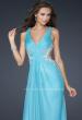 Picture of: Chiffon V Neck Prom Dress with Lace and Beaded Detail in Blue, Style: 17520, Main Picture