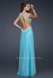 Picture of: Chiffon V Neck Prom Dress with Lace and Beaded Detail in Blue, Style: 17520, Back Picture