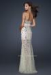 Picture of: Sheer Beaded Prom Dress with Sweetheart Neckline in Silver, Style: 17603, Back Picture