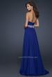 Picture of: Full Length Chiffon Gown with Embellished Waist Band in Blue, Style: 17613, Back Picture