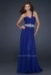 Picture of: Full Length Chiffon Gown with Embellished Waist Band in Blue, Style: 17613, Detail Picture 1