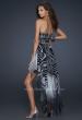 Picture of: Printed Short Chiffon Dress with High Low Hem and Beads in Print, Style: 17624, Back Picture