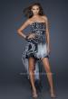 Picture of: Printed Short Chiffon Dress with High Low Hem and Beads in Print, Style: 17624, Detail Picture 1