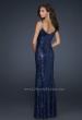 Picture of: Full length Sequin Gown with V Shaped Front and Back in Blue, Style: 17645, Back Picture