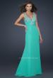 Picture of: Form Fitting Chiffon V Neck Dress with Beaded Bust in Green, Style: 17665, Main Picture