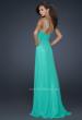 Picture of: Form Fitting Chiffon V Neck Dress with Beaded Bust in Green, Style: 17665, Back Picture