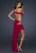 Picture of: Full Length Sequin Gown with Cut Outs and High Low Hem in Pink, Style: 17693, Back Picture