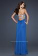 Picture of: Flowing Chiffon Prom Dress with Hand Beaded Top in Blue, Style: 17909, Back Picture