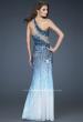 Picture of: One Shoulder Animal Print Net Gown with Front Slit in Print, Style: 18017, Back Picture