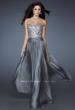 Picture of: Sequined Bodice Prom Dress with Criss Cross Back Straps in Silver, Style: 18026, Main Picture