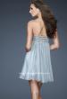 Picture of: Short Chiffon Cocktail Dress with Sequined and Beaded Bust in Silver, Style: 18063, Back Picture