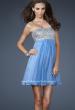 Picture of: Short Chiffon Cocktail Dress with Sequined and Beaded Bust in Blue, Style: 18063, Detail Picture 1