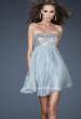 Picture of: Short Chiffon Cocktail Dress with Sequined and Beaded Bust in Silver, Style: 18063, Detail Picture 3