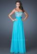 Picture of: Long Chiffon Dress with Beaded Bodice and Flowy Skirt in Blue, Style: 18121, Main Picture