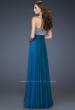 Picture of: Long Chiffon Dress with Beaded Bodice and Flowy Skirt in Blue, Style: 18121, Back Picture