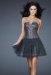 Picture of: Tulle Sequined Cocktail Dress with Edgy V Shaped Front in Silver, Style: 18124, Detail Picture 1