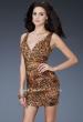 Picture of: Ruched Net Animal Print Mini Dress with V Neckline in Print, Style: 18204, Main Picture