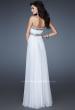 Picture of: Chiffon Prom Gown with Beaded Neckline and Empire Waist in White, Style: 18241, Back Picture