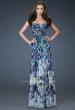 Picture of: Strapless Print Gown with Pleated Bodice and Rhinestones in Print, Style: 18259, Main Picture