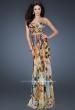 Picture of: Strapless Print Gown with Pleated Bodice and Rhinestones in Print, Style: 18259, Detail Picture 1