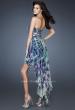 Picture of: Strapless Dress with High Low Hem and Empire Waist in Print, Style: 18391, Back Picture