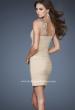 Picture of: Stretch Net Beaded Halter Neck Short Dress in Nude, Style: 18409, Back Picture
