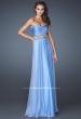 Picture of: Strapless Chiffon Gown with Beaded and Sequin Design in Blue, Style: 18420, Main Picture