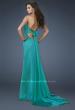 Picture of: Chiffon Halter Gown with Rhinestones and Open Back in Green, Style: 18490, Back Picture