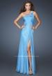 Picture of: One Shoulder Gown with Beaded Neckline and Side Slit in Blue, Style: 18539, Main Picture