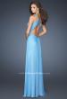 Picture of: One Shoulder Gown with Beaded Neckline and Side Slit in Blue, Style: 18539, Back Picture