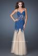 Picture of: Trumpet Style Prom Dress with Neckline and Thin Straps in Blue, Style: 18675, Detail Picture 1