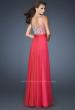 Picture of: Intricate Beaded Prom Dress with Gathered Waist in Pink, Style: 18713, Back Picture