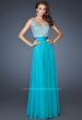 Picture of: Intricate Beaded Prom Dress with Gathered Waist in Blue, Style: 18713, Detail Picture 1