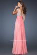 Picture of: A-line Chiffon Gown with Beaded V Neck Bodice in Orange, Style: 18728, Back Picture