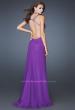 Picture of: Long Chiffon Prom Gown with Beaded Straps and Cut Outs in Purple, Style: 18888, Back Picture
