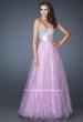 Picture of: Strapless Long Ball Gown with Beaded Bodice and Belt in Purple, Style: 18910, Detail Picture 1