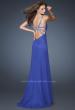 Picture of: Long Chiffon Prom Dress with Metallic Beaded Halter Straps in Blue, Style: 18956, Main Picture